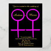 レズビアンラバーズカスタムウェディング招待状 箔シーズンポストカード (正面)