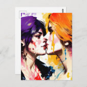 レズビアンラバーズカラフルキス絵を描(ばちゃばちゃ)跳ねる ポストカード (正面/裏面)