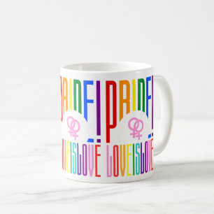 レズビアンラブイズラブLGBTプライドレインボータイポグラフィ コーヒーマグカップ