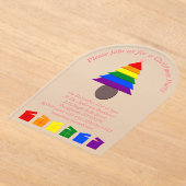 レズビアンレインボークリスマスツリーとプレゼントカスタム アクリル招待状 (レイダウン)