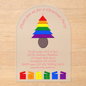 レズビアンレインボークリスマスツリーとプレゼントカスタム アクリル招待状 (正面)