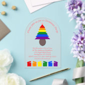 レズビアンレインボークリスマスツリーとプレゼントカスタム アクリル招待状 (インサイチュ (ウェディング))
