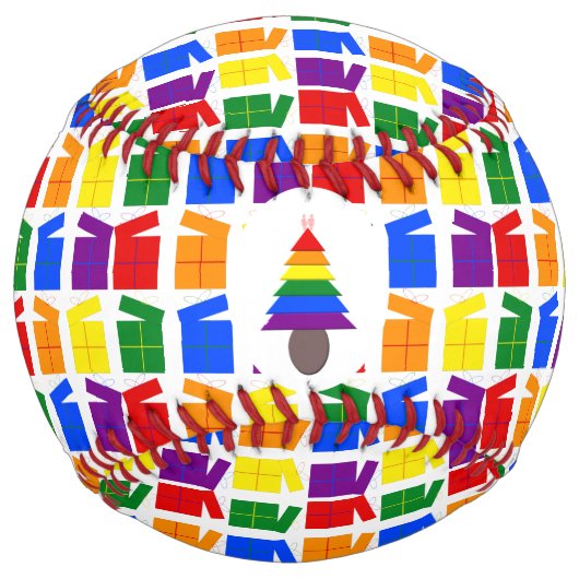 レズビアンレインボークリスマスツリーとプレゼント ソフトボール (正面)