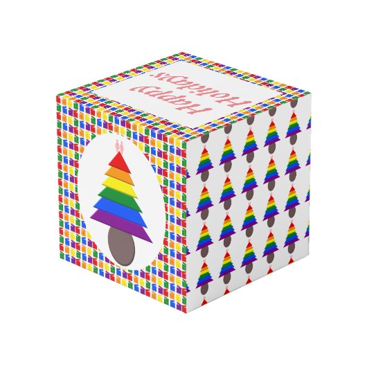 レズビアンレインボークリスマスツリーとプレゼント フォトキューブ (裏面アングル)