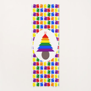 レズビアンレインボークリスマスツリーとプレゼント ヨガマット