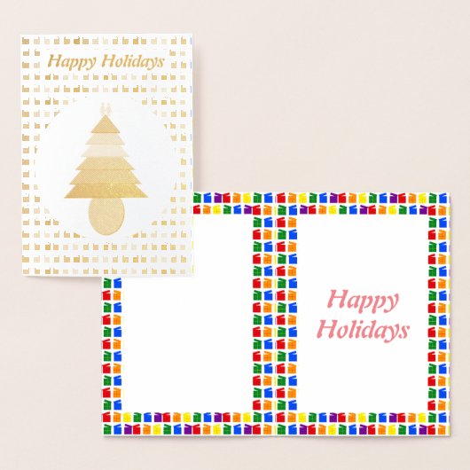 レズビアンレインボークリスマスツリーとプレゼント 箔カード (ディスプレー)