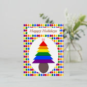 レズビアンレインボークリスマスツリーとプレゼント 箔シーズンポストカード (立ち正面)