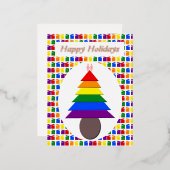 レズビアンレインボークリスマスツリーとプレゼント 箔シーズンポストカード (正面/裏面)