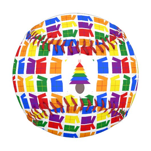 レズビアンレインボークリスマスツリーとプレゼント 野球ボール (正面)