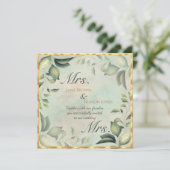 レズビアン二人のためのグリーンとゴールドの水彩 ウェディング招待状 招待状 (スタンド正面)