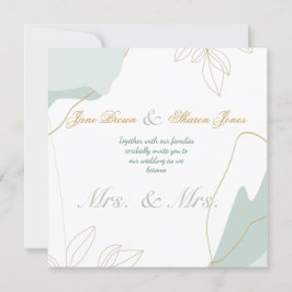 レズビアン二人のためのグリーンと水彩のウェディング 招待状