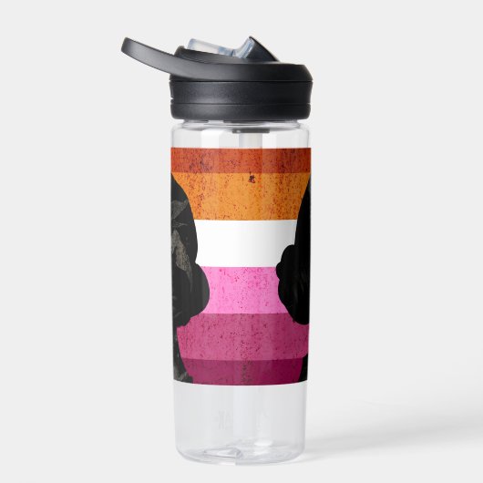 レズビアン国旗と2人の女性シルエット ウォーターボトル (右面)