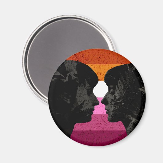 レズビアン国旗と2人の女性シルエット マグネット (正面/裏面)