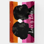 レズビアン国旗と2人の女性シルエット 横断幕 (縦)