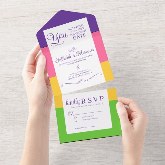 レズビアン国旗の結婚式 オールインワン招待状 (貼ってはがせる)