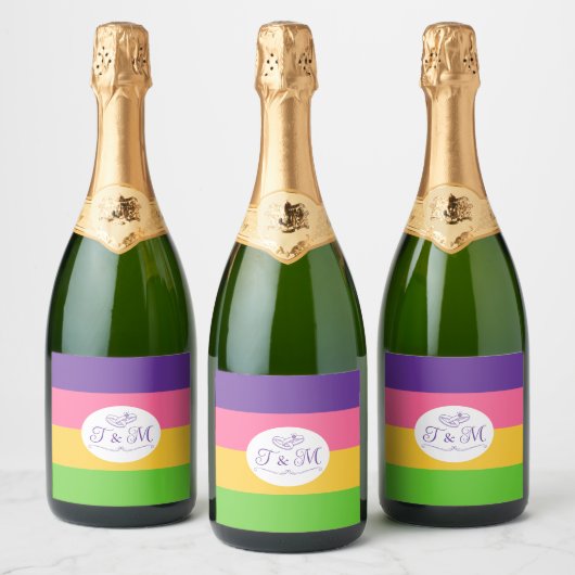 レズビアン国旗の結婚式 スパークリングワインラベル (ボトル)