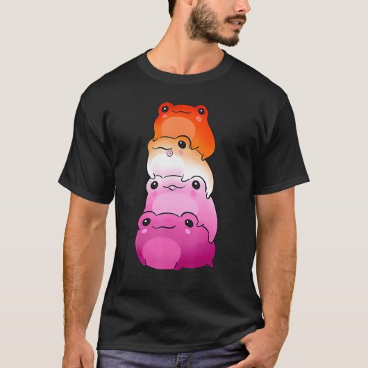 レズビアン国旗の色のカエル微妙なLgbtqサフィックプライド Tシャツ (正面)