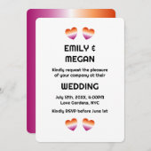 レズビアン夫婦ミニマルゲイ結婚ハート 招待状 (正面/裏面)