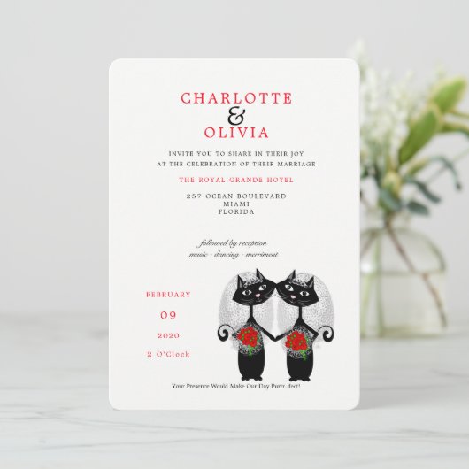 レズビアン夫婦結婚LGBTQかわいい猫たち 招待状 (スタンド正面)