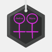 レズビアン好パーソナライズされたき ガラスオーナメント (正面)