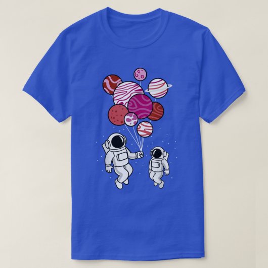 レズビアン惑星バルーンを持つ宇宙飛行士 Tシャツ (デザイン正面)