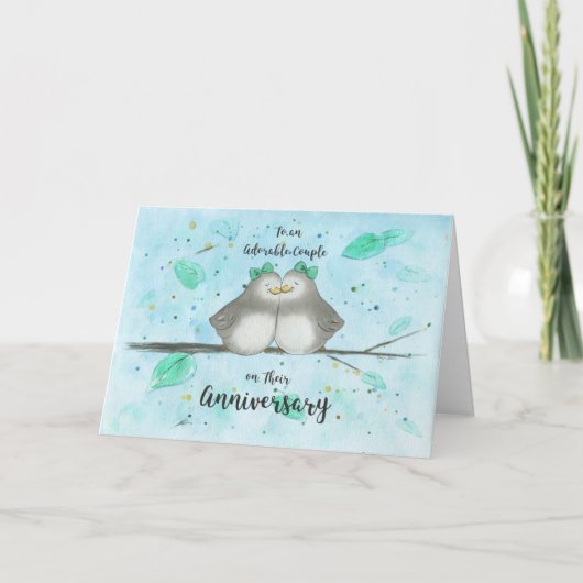 レズビアン愛らしいカップル記念日かわいいラブバード カード (正面)
