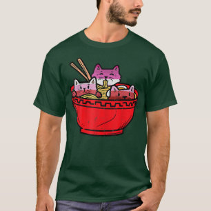 レズビアン日本のアニメかわいい猫ラーメン Tシャツ