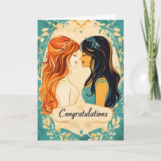 レズビアン結婚おめでとうカラフル シーズンカード (正面)