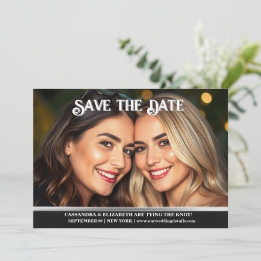 レズビアン結婚カップルの発表写真プレーン 招待状 (スタンド正面)