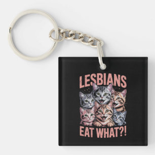 レズビアン+イート+ワット+面白い+猫+レズビアン+LGBTQ+プライド キーホルダー