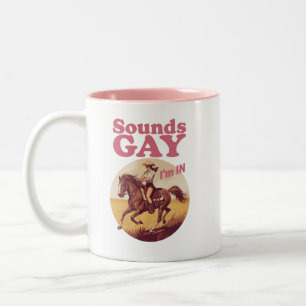 レズビアン・ウェスタン・プライド進行中 ゲイっぽい音がするわ 私は入ってるわ LGBTQ+グッズ ツートーンマグカップ