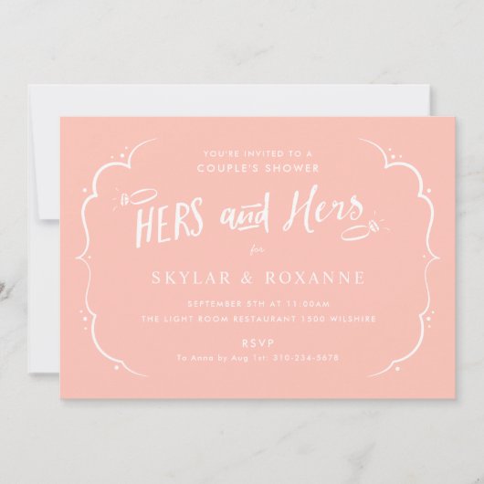 レズビアン・カップルと彼女のカップルがピンク色にシャワー 招待状 (正面)