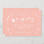 レズビアン・カップルと彼女のカップルがピンク色にシャワー 招待状 (正面/裏面)