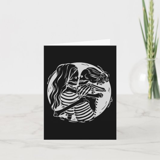 レズビアン カップル LGBTQ プライド スケルトン キッシング バレン カード (正面)