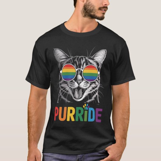 レズビアン ゲイ 虹色 LGBTQ 味方 プライド 猫 Tシャツ (正面)