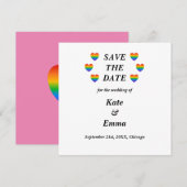 レズビアン ゲイ LGBTQ レインボー ハート ウェディング セーブザデート (正面/裏面)