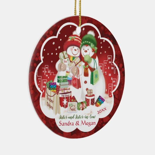 レズビアン、シスター、義理のシスター、かわいい雪の女性、 セラミックオーナメント (右)
