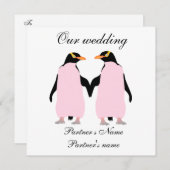 レズビアン、パステルカラーのペンギンの結婚式招待状 招待状 (正面/裏面)