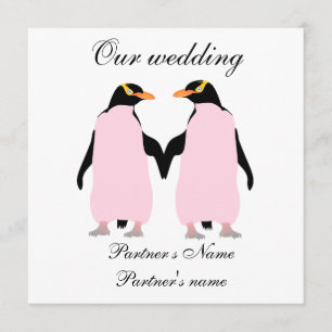 レズビアン、パステルカラーのペンギンの結婚式招待状 招待状