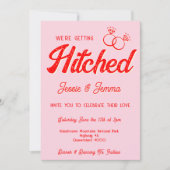 レズビアン・ピンク・レッドのヒッチングを受け結婚ている 招待状 (正面)