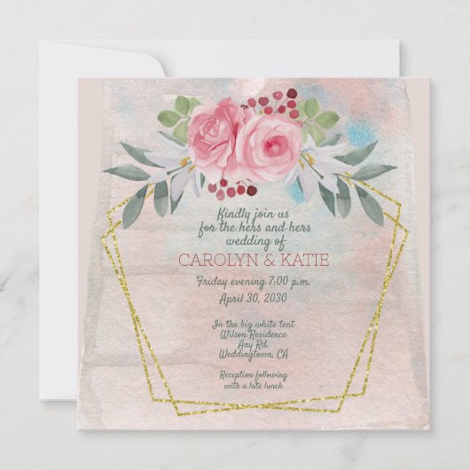 レズビアン・フェアズと彼女のピンクのバラと金ゴールド (正面)