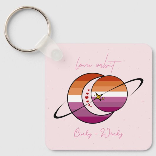 レズビアン・フラグ Sunset Love Orbit ユニバース・サン＆ムーン キーホルダー (正面)