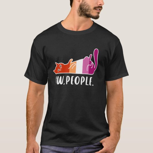 レズビアン・プライドカラーの面白い怠け猫、嫌な人々 Tシャツ (正面)