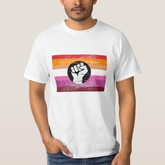 レズビアン ペイントされた 抗議の旗 Tシャツ (正面)