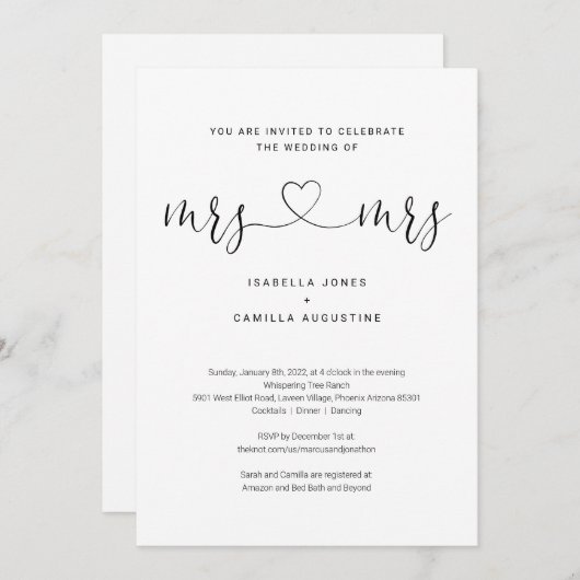レズビアン・ミセス&ミセス・オールインワン結婚式招待状 招待状 (正面/裏面)