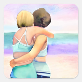 レズビアン・ラブ | 2人の女性がビーチ スクエアシール