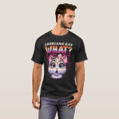 レズビアン+何を食べるか+面白い+猫+デザイン+愛と+ホモセクシュアル Tシャツ (正面フル)