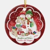 レズビアン、娘およびパートナーのかわいい雪の女性、 セラミックオーナメント (正面)