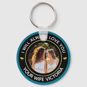 レズビアンLGBTQフォト結婚ズ・カップル・レインボーカスタム キーホルダー