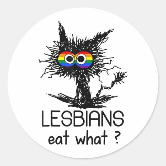 レズビ食べアンWhatおもしろい Cat Coumous Pun LGBTQプライド ラウンドシール (正面)